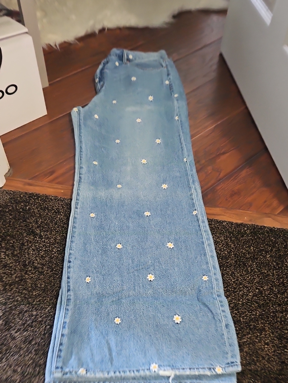 Daisy-Embroidered Light Blue Straight-Leg Jeans